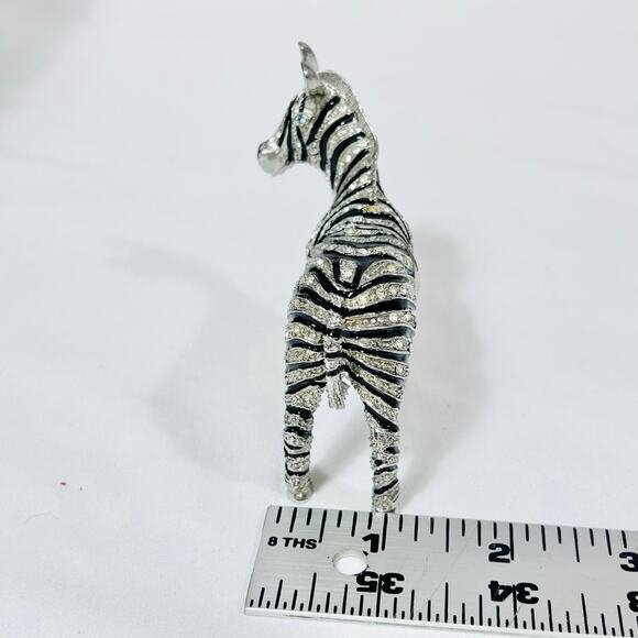 Zebra Shaped Ceramic Hinged Trinket Box Porcelain Crystals Black Silver Blue Eye - Picture 8 of 9